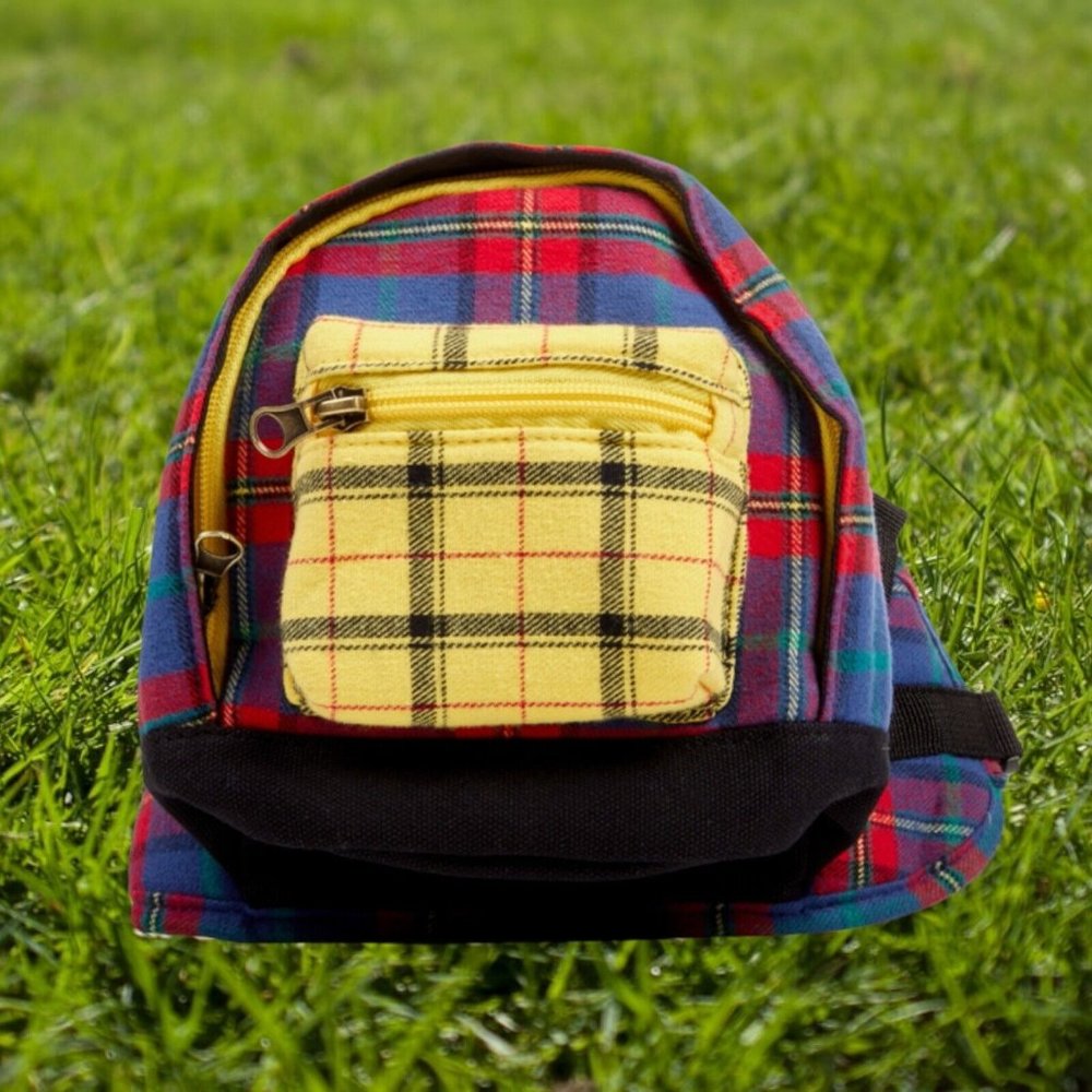 Plaid Dog Backpack - S/M Adjustable Straps - Waste Bags - Bond & Co EUC